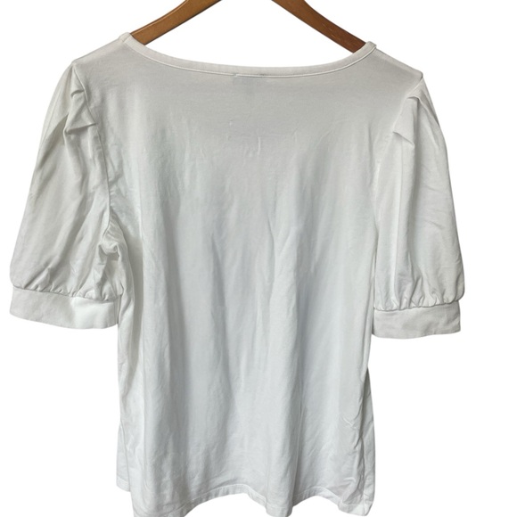 Talbots White Puff Sleeve Tee Cotton Modal Stretch Top Large - Picture 4 of 5